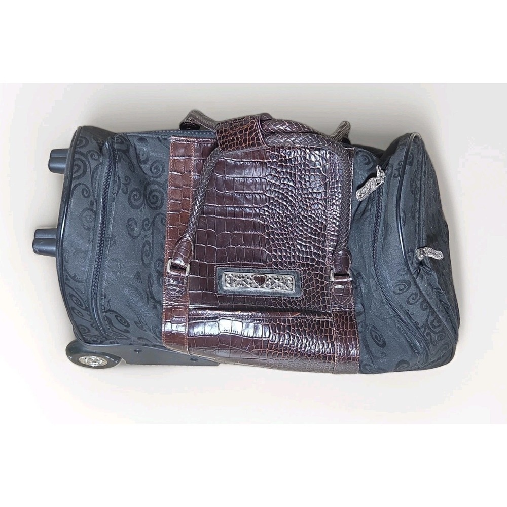 Brighton Travel Collection Rolling Duffle Bag Black Fabric Brown Croc Leather